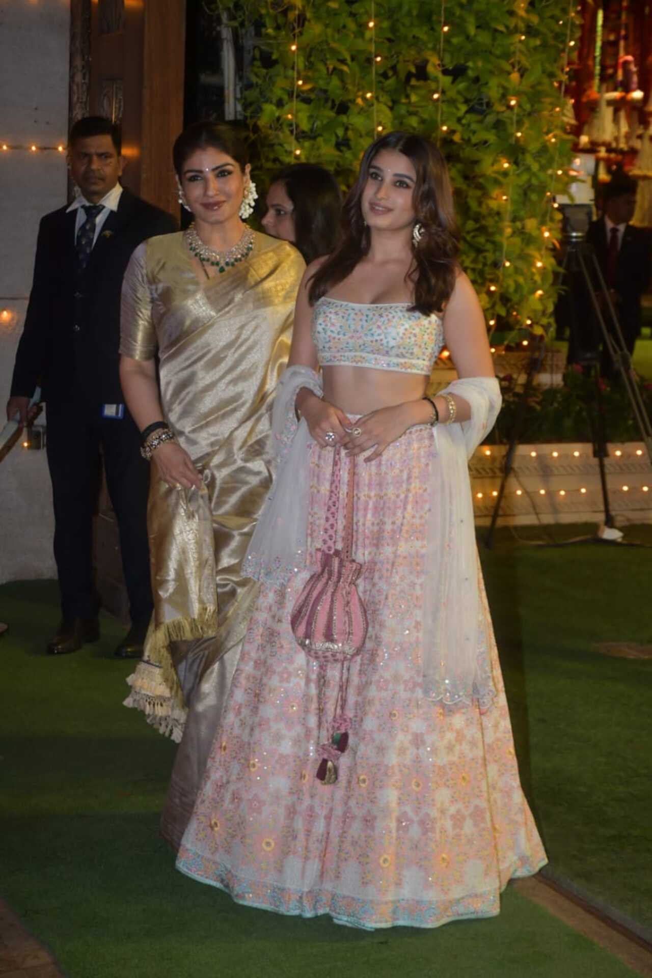 Raveena Tandon attended the Ganesh Puja with her daughter Rasha Thadani. The mother-daughter duo made heads turn